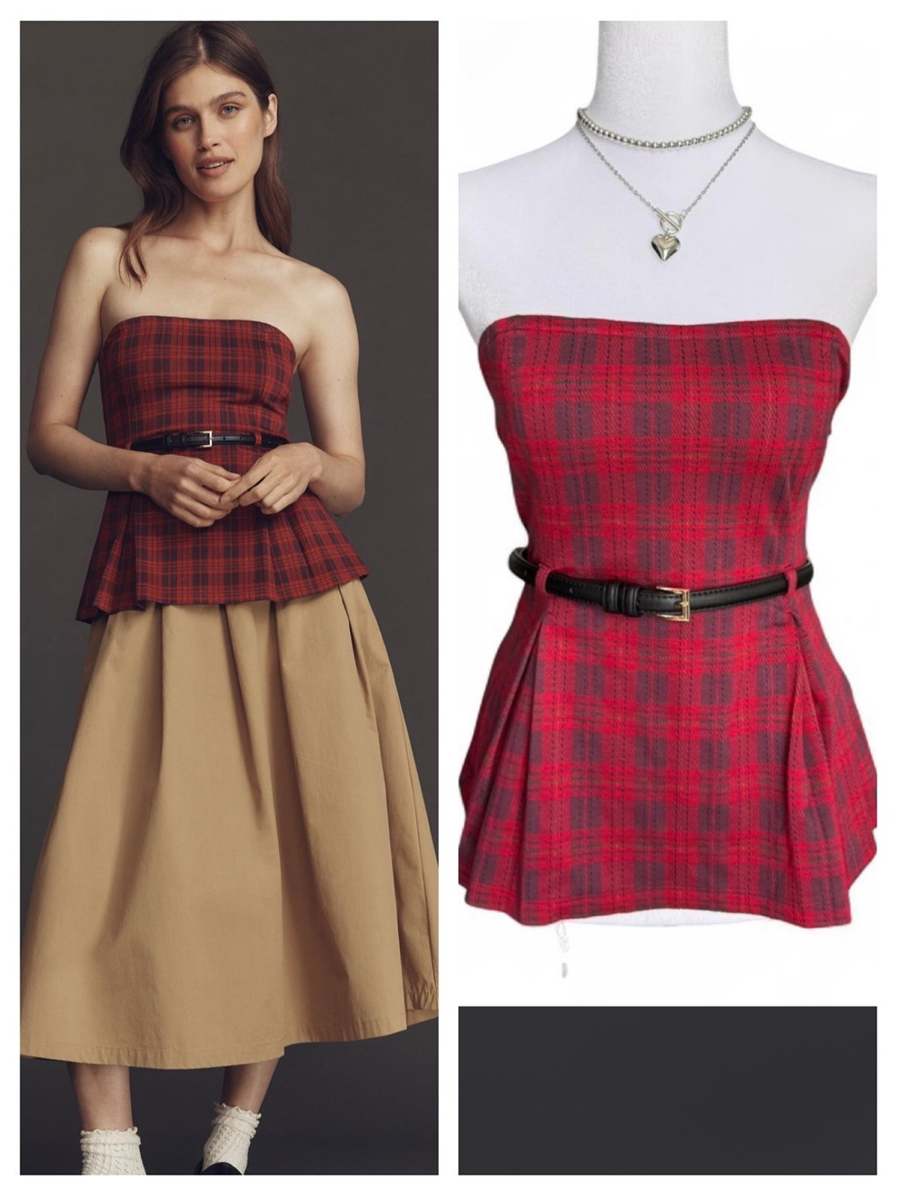 Anthropologie Preppy Parisian Maeve Tartan Plaid Strapless Peplum Top NWT L